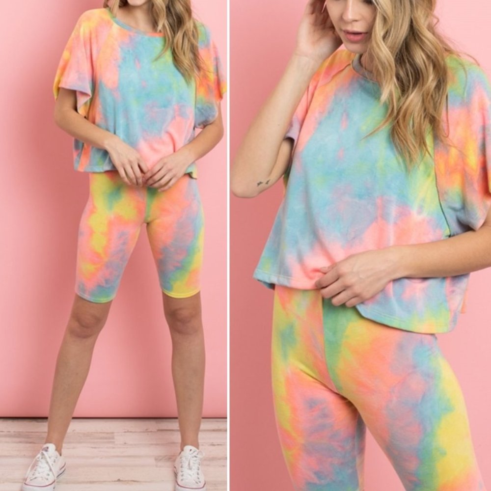NEON MULTI TIE DYE TOP & SHORT SET